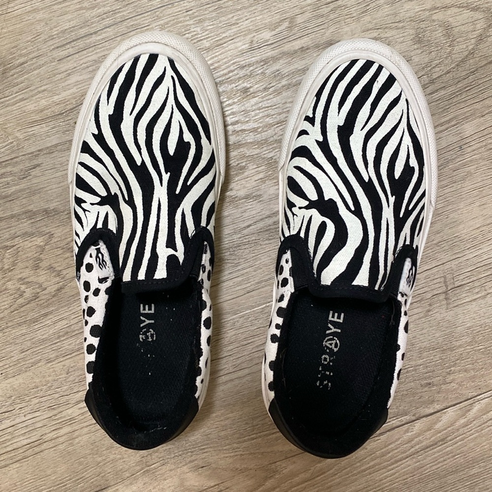 Straye black and white animal print slip ons